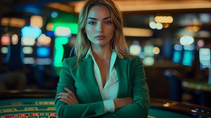 Tampilan meja American Roulette langsung di platform pastimenang dengan dealer dan roda yang terlihat jelas